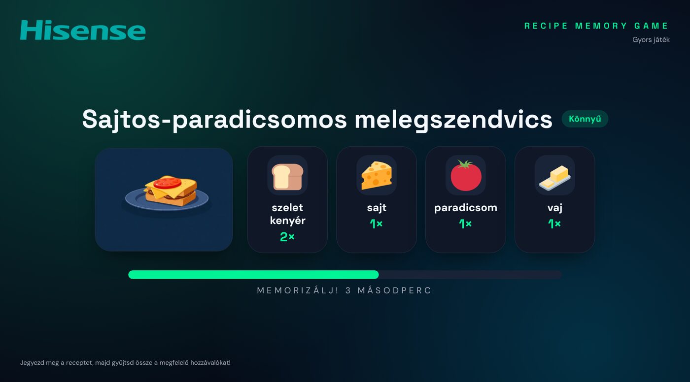 TV: memorizálási képernyő — hozzávalók és mennyiségek.