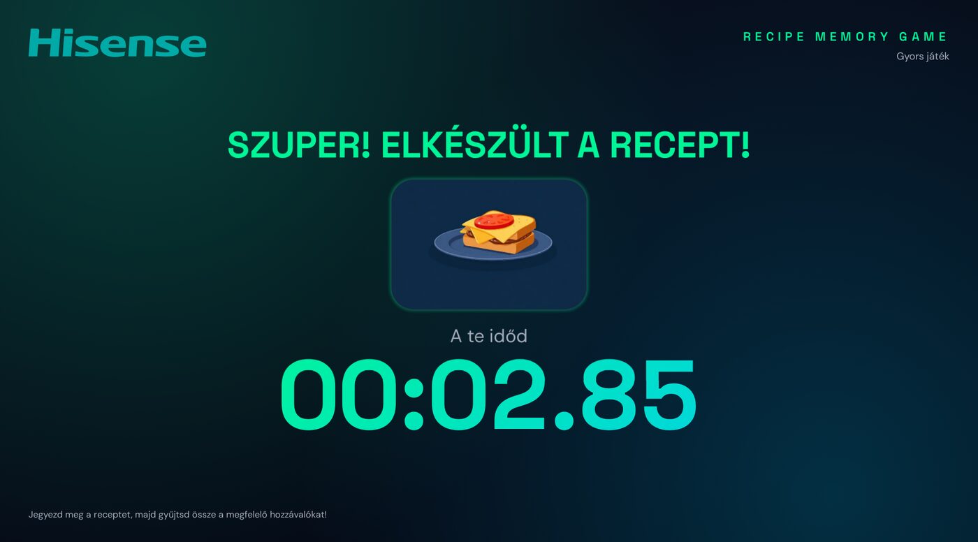 TV: eredményképernyő az elért idővel.